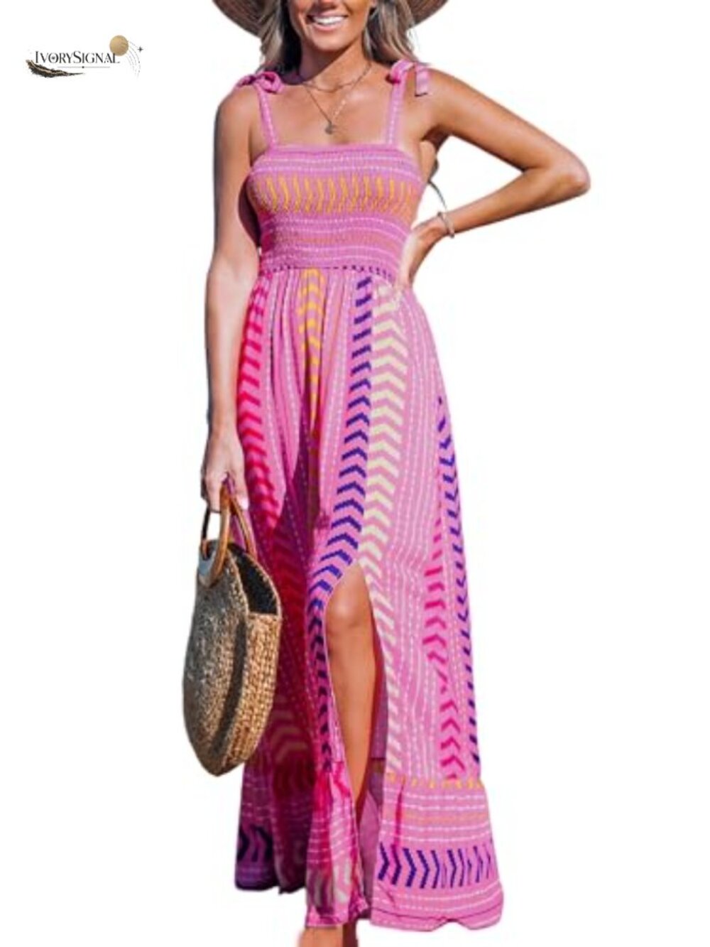 Women Paisley Smocked Tie Strap Ruffled Maxi Dress Sleeveless